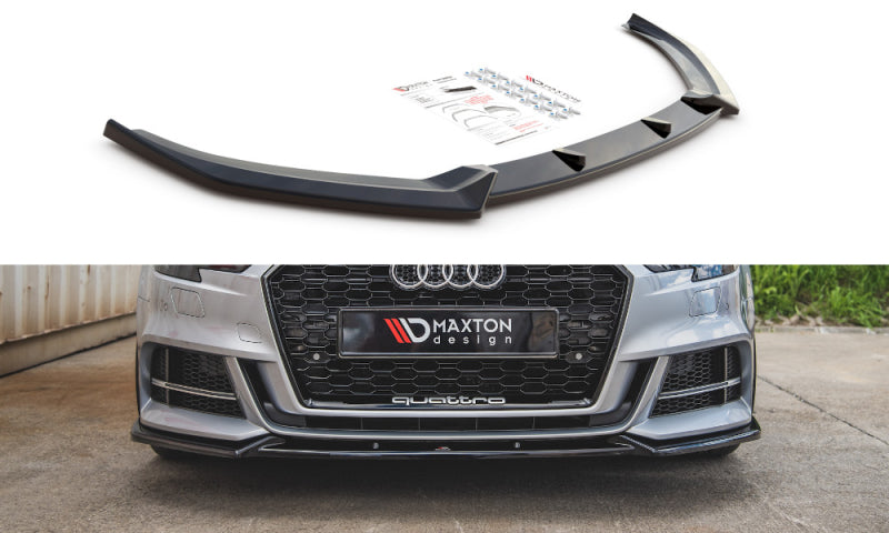 Maxton Design Front Ansatz V.3 für Audi S3 / A3 S-Line 8V FL Limousine schwarz Hochglanz