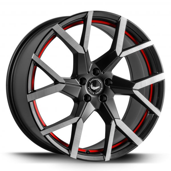 BARRACUDA TZUNAMEE EVO Dark Gunmetal brushed undercut Trimline red Felge 8,5x19 - 19 Zoll 5x108 Lochkreis - Beast Performance Fahrzeugtechnik OHG