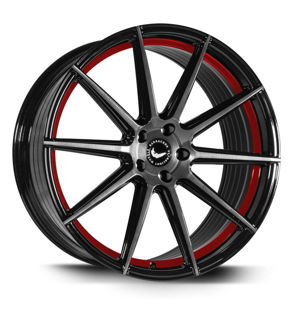 BARRACUDA PROJECT 2.0 Higloss-Black brushed Surface/undercut Colour trim rot Felge 10,5x21 - 21 Zoll 5x114,3 Lochkreis