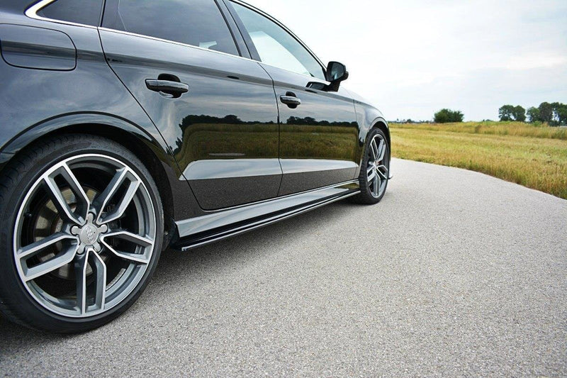 Maxton Design Seitenschweller Ansatz für V.1 für Audi S3 / A3 S-Line 8V / 8V FL Limousine schwarz Hochglanz - Beast Performance Fahrzeugtechnik OHG