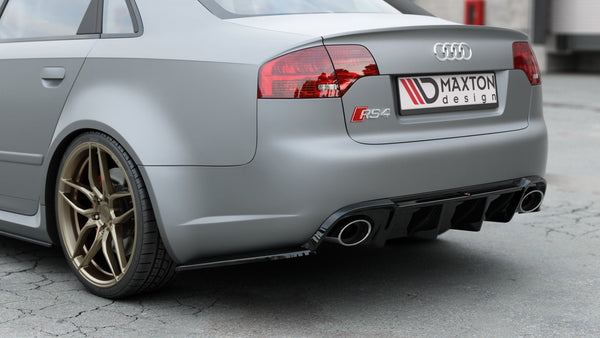 Maxton Design Heck Ansatz Flaps Diffusor V.2 für Audi RS4 Limousine B7 Carbon Look - Beast Performance Fahrzeugtechnik OHG