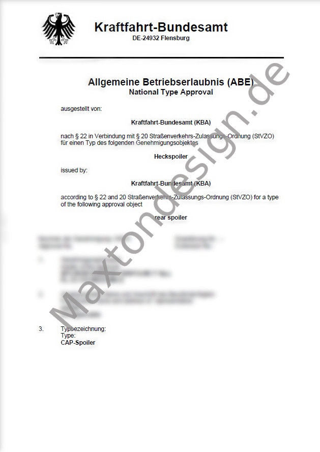 Maxton Design Maxtondesign Heckspoiler Gutachten ABE für alle CAP1 AUDI BMW VW FORD SKODA - Beast Performance Fahrzeugtechnik OHG